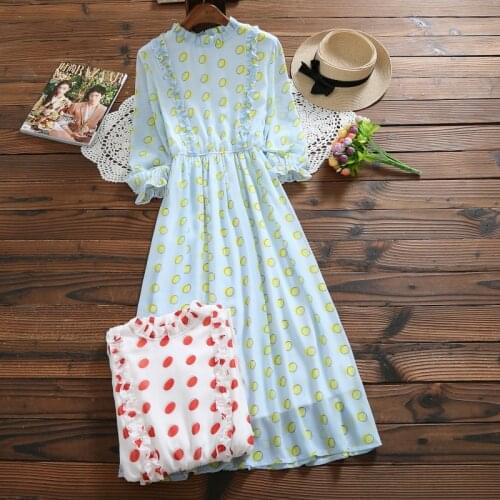 Spring autumn women chiffon polka dot print dress new fashion long sleeve casual dress vestido lunares