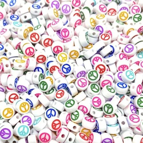 100pcs/Lot 7mm Oval Shape Acrylic Spaced Beads Peace Symbol Beads For Jewelry Making DIY Charms Bracelet Necklac Accessories #01