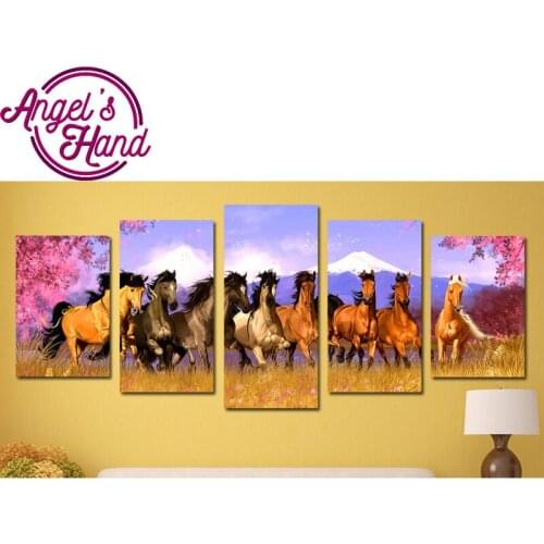 2018 5D DIY Diamond Painting Flower Horse 5pcs Cross Stitch Landscape Needlework Home Decor 3D Square Full Diamond Embroidery