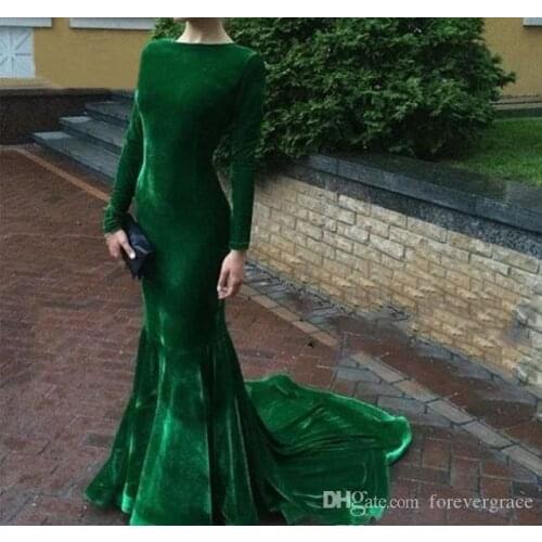 2020 Cheap Hunter Green Velvet Evening Dress Arabic Long Sleeves Formal Holiday Wear Prom Party Gown Custom Made Plus Size