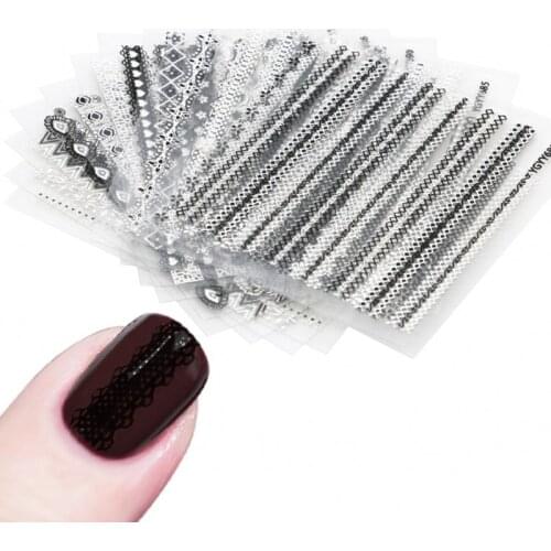 24Pcs/Lot Silver & Black Stripe Nail Stickers DIY Glitter 3D Nail Art Decorations Stickers Manicure Nails Decals Tools NTL-32-2
