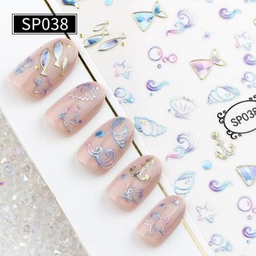 Newest SP035 091 laser gold stamping 3d nail sticker decals rhinestones DIY decorations tools for nail art wraps