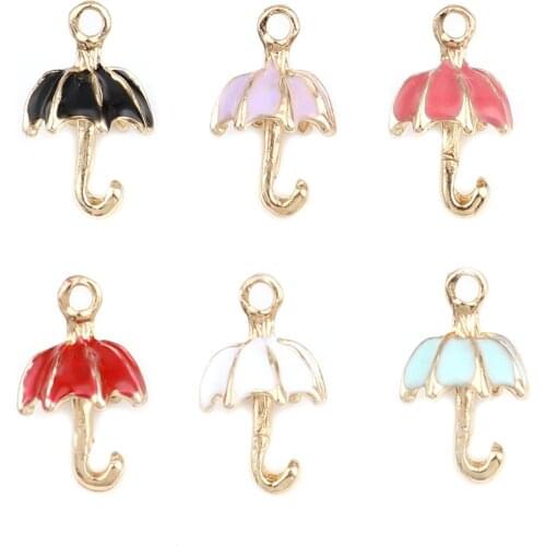 5 PCs Cartoon Umbrella Charms Pendant Zinc Based Alloy Pendant Weather Enamel Charms For DIY Necklace Making 19mm x 12mm