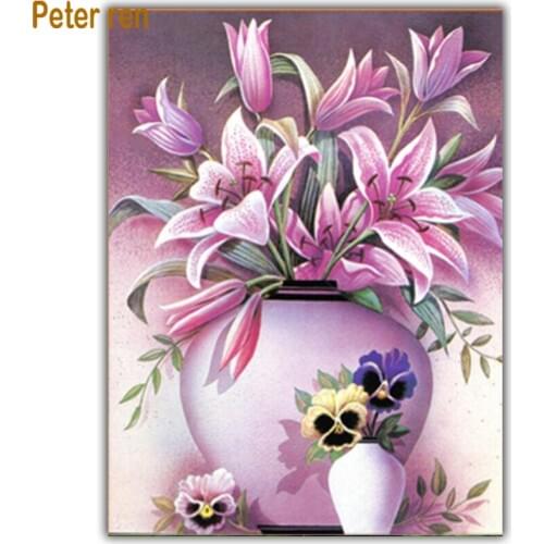 Diamond painting cross stitch vase living room flower Diamond embroidery 5 Square/Round diamond bedroom restaurant Perfume lily