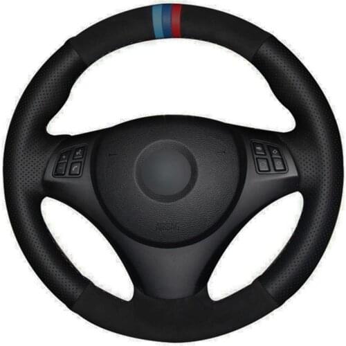 Car Steering Wheel Cover DIY Hand-stitched Black Genuine Leather Suede For BMW E90 320i 325i 330i 335i E87 120i 130i 120d