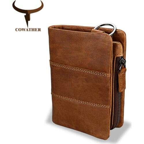 COWATHER 2018 cow genuine leather wallets Coin Bag high quality Crazy horse leather Dollar Slim puse RFID MD8233 free shipping