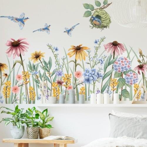 99*56cm Colorful Daisy Flowers Baseboard Wall Stickers for Living Room Bedroom Wall Decals Home Decoration Removable PVC Sticker