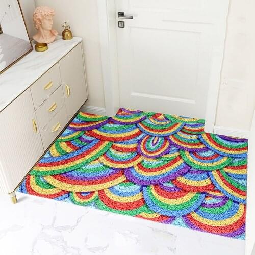 Welcome Doormat Mud Dirt Rug Rainbow Pattern Rubber Mat Heavy Duty Rug Mats Indoor Outdoor Low Profile Anti-Slip Carpet