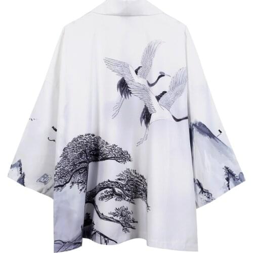 Samurai Crane Japanese Style Kimono Haori Men and Women Cardigan Chinese Dragon Traditional Japanese Clothing Asian Clothes