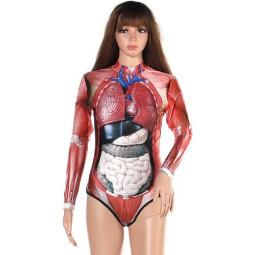 Swimsuit Upgraded Biquini Human Torso Anatomy Teaching Swimwear Human Organs Structure Printing Cosplay Bodysuit for Swimming