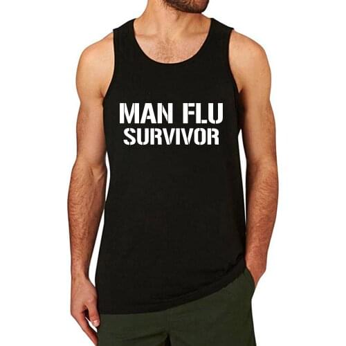 Lyprerazy Mens MAN FLU SURVIVOR Workout Gym Funny Printed Tank Top