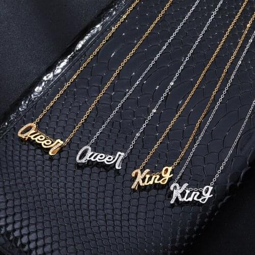 Fashion Stainless Steel King Queen Letter Couple Pendant Necklace For Women Initial Necklace Jewelry Gifts