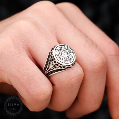 Original Sterling 925 Silver Mens ring With Solomons Seal . Mens Jewelry All Sizes Are Available