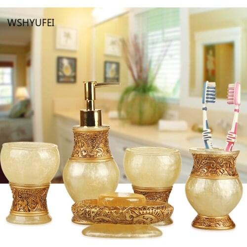 WSHYUFEI Five-piece bathroom set, resin wash set, fashion mouthwash, newlyweds, bathroom supplies combination set