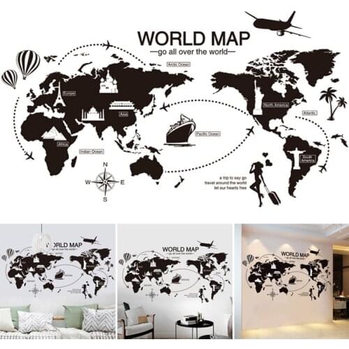 New Black World Map Wall Decor Sticker Home Decor Wall Art Easy to Apply and Removable SCI88