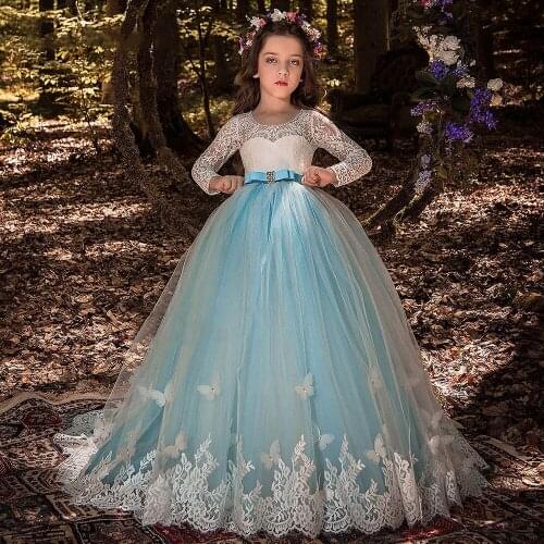 New Custom Made Flower Girl Dress Full Sleeves Puffy Birthday Gown Princess First Communion Dress