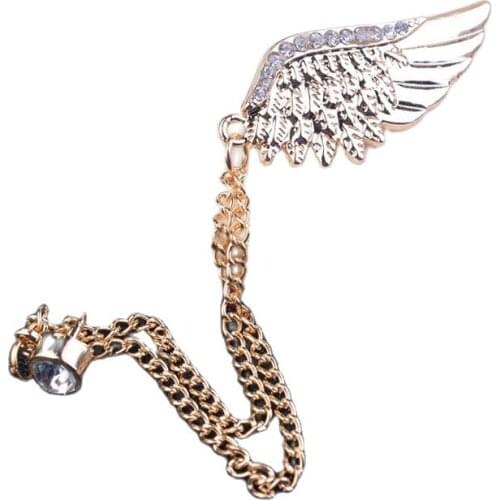 New Golden Chain Tassel Crystal Wing Brooch Fashion Jewelry Rhinestone Pin Brooches For Gift Unisex Jewelry