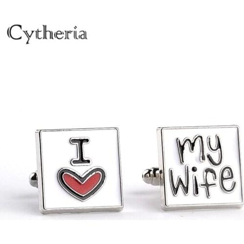 New Fashion Wedding Cufflinks For Mens I Love My Wife Cuff Links Mens Shirt Cuff Button Promotion For Romantic red heart cuflink
