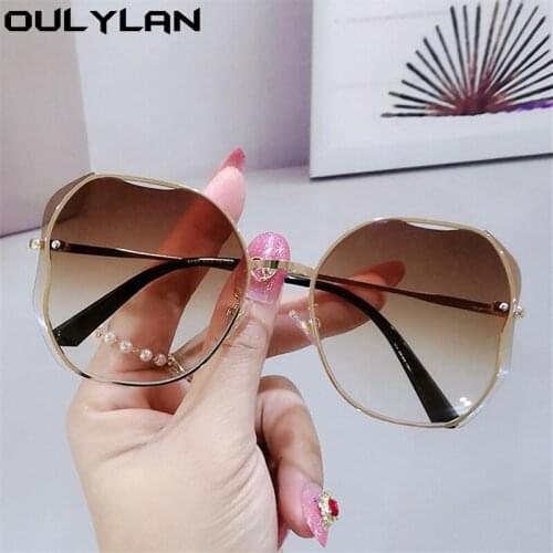 Oulyaln Butterfly Shape Gradient Sunglasses For Women Luxury Trimming Lens Metal Oversized Sun Glasses Female UV400 Googles