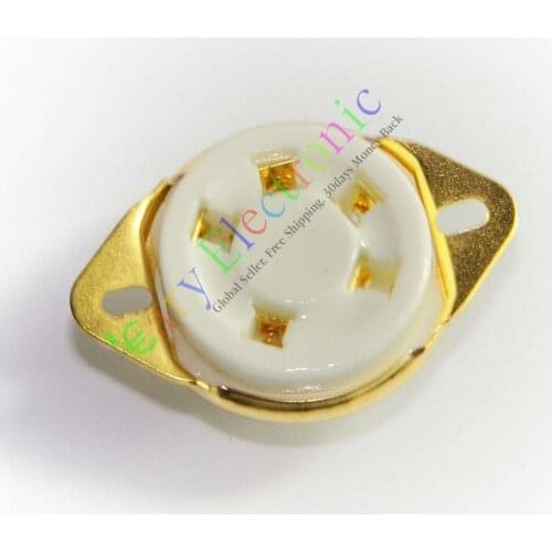 Wholesale and retail 50pc 5pin Gold Ceramic Tube Sockets for 807 Valve 5-21 US style base audio amps free shipping