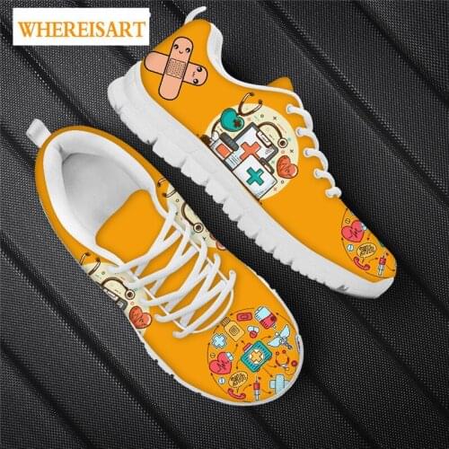 WHEREISART Orange Health Medical Design Women Casual Flats 2021 Fashion New Nurse Shoes Paramedic Outdoor Sport Sneaker mujer