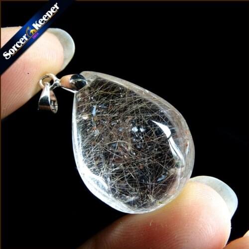 Genuine Natural Gold Rutilated Quartz Crystal Cabochon Setting Necklace Pendant Stone Beads for DIY Jewelry Making OS265