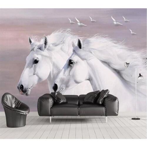 Custom wallpaper 3d stereo photo mural European hand-painted white couple horses flying birds background wall painting wallpaper