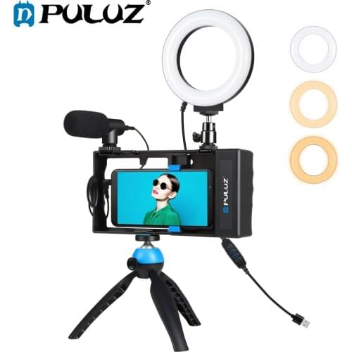 PULUZ 4 in 1 Bluetooth Handheld Vlog Live Broadcast Kits Video Camera Cage Handheld Stabilizer Film Making Rig For SmartPhones
