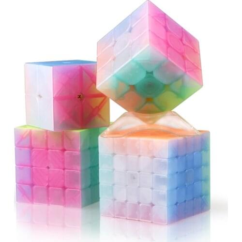 ZY-Wisdom Newest QiYi Axis Magic Rubix Cube Jelly Color 2x2 Keychain Pyramid Professional Speed Cube Children Educational Toy