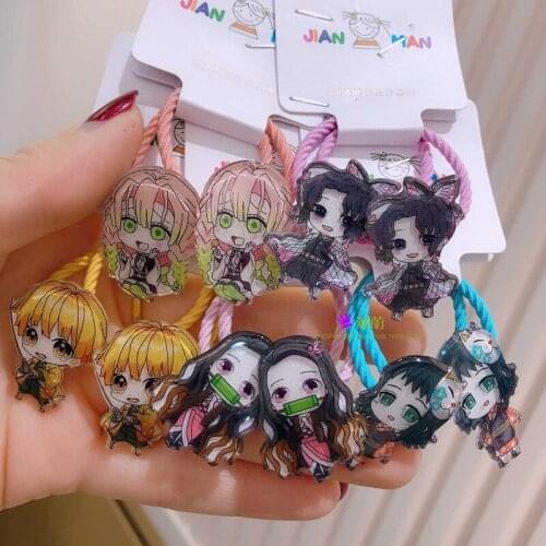 10 Pair/set Anime Elastic Hair Bands Demon Slayer: Kimetsu No Yaiba Kamado Tanjirou Cosplay Hair Ropes Girl Cartoon Headwear