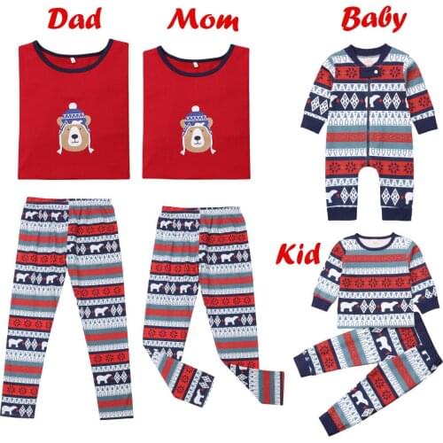 Christmas Family Matching Outfits Dad/Mom/Boys/Girls/Baby Pajamas Adult Kids Autumn Long Nightwear Cartoon Bear Printed