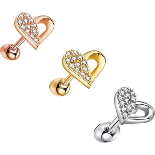 Crystal Heart Tragus Piercing Earring Flat 16G Cross Cartilage Piercing Stud Helix Jewelry Conch Rook Lobe Earring Labret Stud