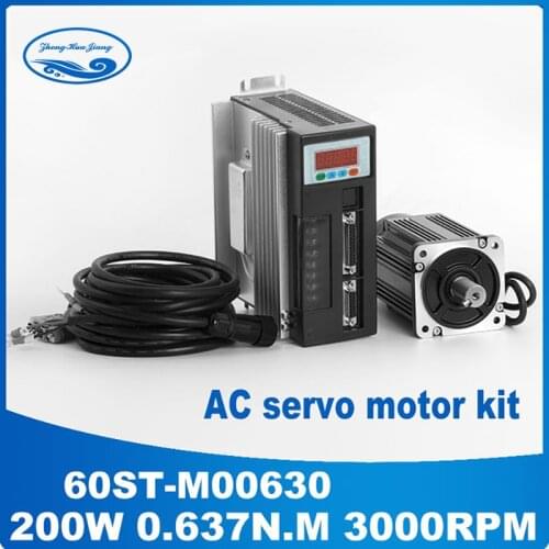 0.2KW AC servo motor 60ST-M00630 0.637N.M 200W 220v 3000rpm + ac servo drive +3M Cable for CNC Motor Controller