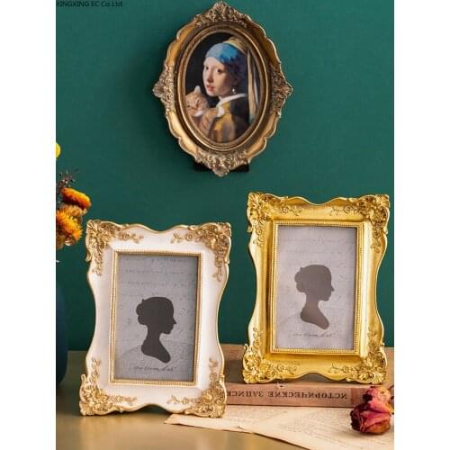 Resin Retro Golden Carved Photo Frame Creative Rectangular 6-inch Picture Frame Craft Living Room Home Decoration Accessories