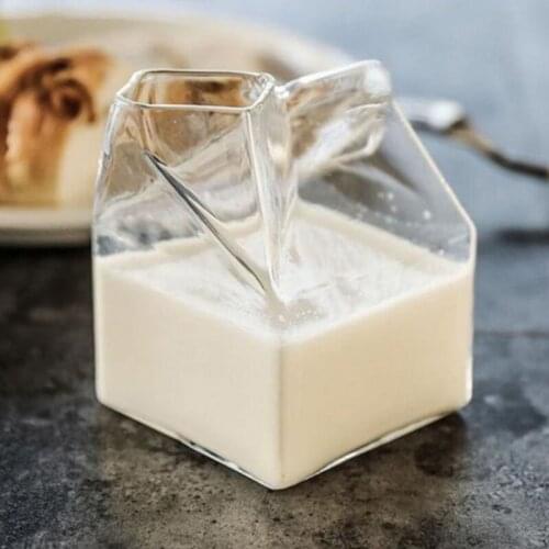 Milk Glass Cup Square Heat Resistant Microwave Breakfast Glass Milk Creamer A5YD
