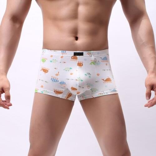 Men Cotton Boxer Cartoon Print Boxer Shorts Bulge Pouch Underpants Gay Panties Mens Low Rise Underwear Boxers