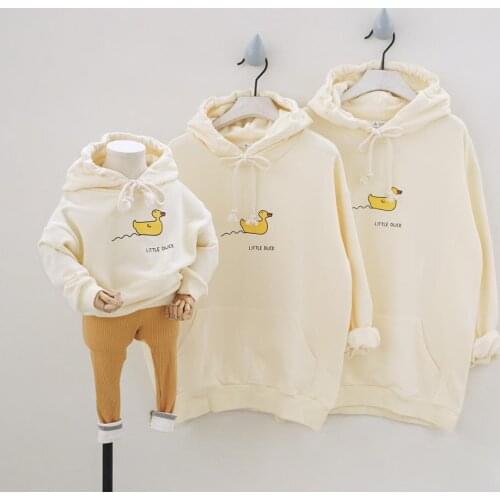 2021 Fall Family Matching Outfits Father/Mother/kids Cartoon Duck Hoodies Family Looking Sweatshirts High Quality Couple Wear