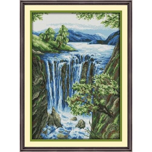 Everlasting Love Waterfall Chinese Cross Stitch Kits Ecological Cotton Stamped 11CT 14CT DIY Gift New Year Decorations For Home