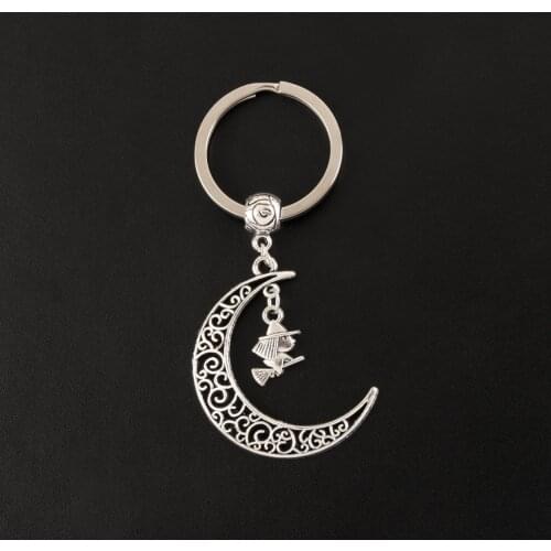 Vintage Crescent Hollow Moon Hung Witch Keychain Mysterious Gothic Jewelry For Women Men Car Key gift