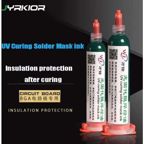 Jyrkior Green UV Curing Solder Mask BGA PCB Paint Prevent Corrosive Arcing Soldering Paste Flux PCB UV Photosensitive Ink