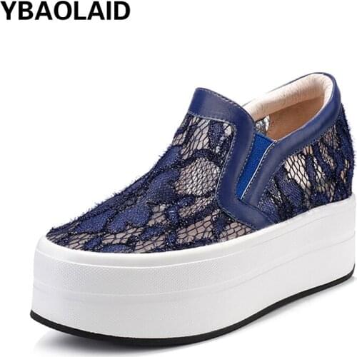 2021 Autumn New Set Foot Platform Shoes Thick-soled Breathable Mesh Lace Inner Increase Leather Womens Shoes Single Shoes