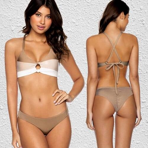 2020 new womens split swimsuit European and American sexy color matching bandage bikini suit woman swimsuit