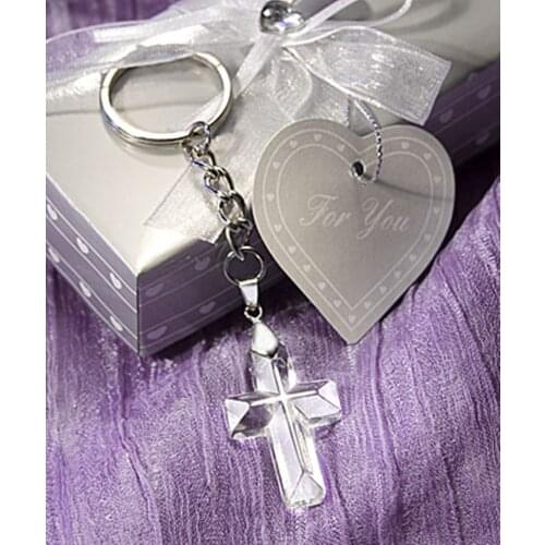 12pcs/lot Wedding Favors and Gifts Crystal Collection Cross Keychain Baby Christening Gifts Baby Shower Favors