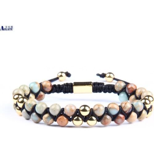 Ailatu Double Beaded Bracelet with 6mm Natural Shoushan & Lapis and Tiger Eye Stone Beads Couples Jewelry Top Quality