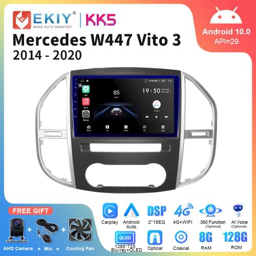EKIY Android 10.0 QLED For Mercedes Benz W447 Vito 3 2014-2020 Multimedia Stereo Receiver Audio Video Player No Double Din DVD