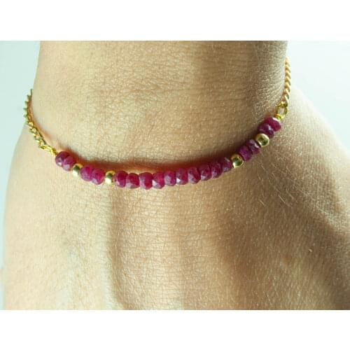 Ruby Gold Filled Chain Bracelet, July Birthstone Red Gemstone bead, 14K Gold Filled Jewelry for Women, hand Made in TURKEY