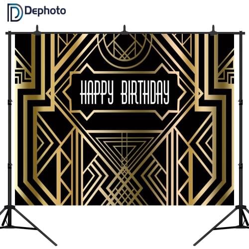 DePhoto great Gatsby backdrop for photography studio sweet birthday table decor black gold background photocall photobooth