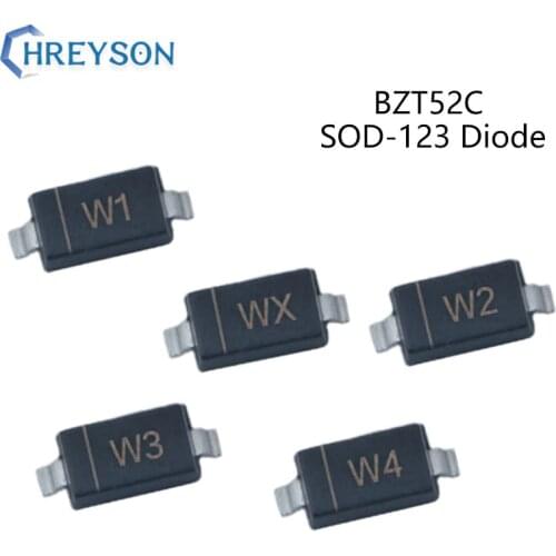 100Pcs SMD Zener Diode BZT52C4V7 W7 BZT52C5V1 W8 BZT52C5V6 W9 BZT52C6V2 WA BZT52C6V8 WB BZT52C7V5 WC BZT52C8V2 WD SOD-123