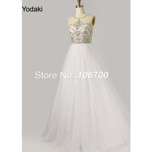 Elegant mariage wedding dresses Hand Made Crystal Beaded vestido de noiva See Through back Front Split White Ball Gown JA733