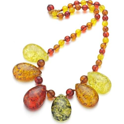 Exquisite Multicolor Teardrop Baltic Synthetic Bead Chain Carnival Pendant Hot Sale Necklace For Women Girls Accessories DL60901